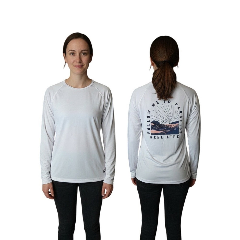 Reel Life Women White Long Sleeve Performance Fishing‎ Shirt Size Medium
